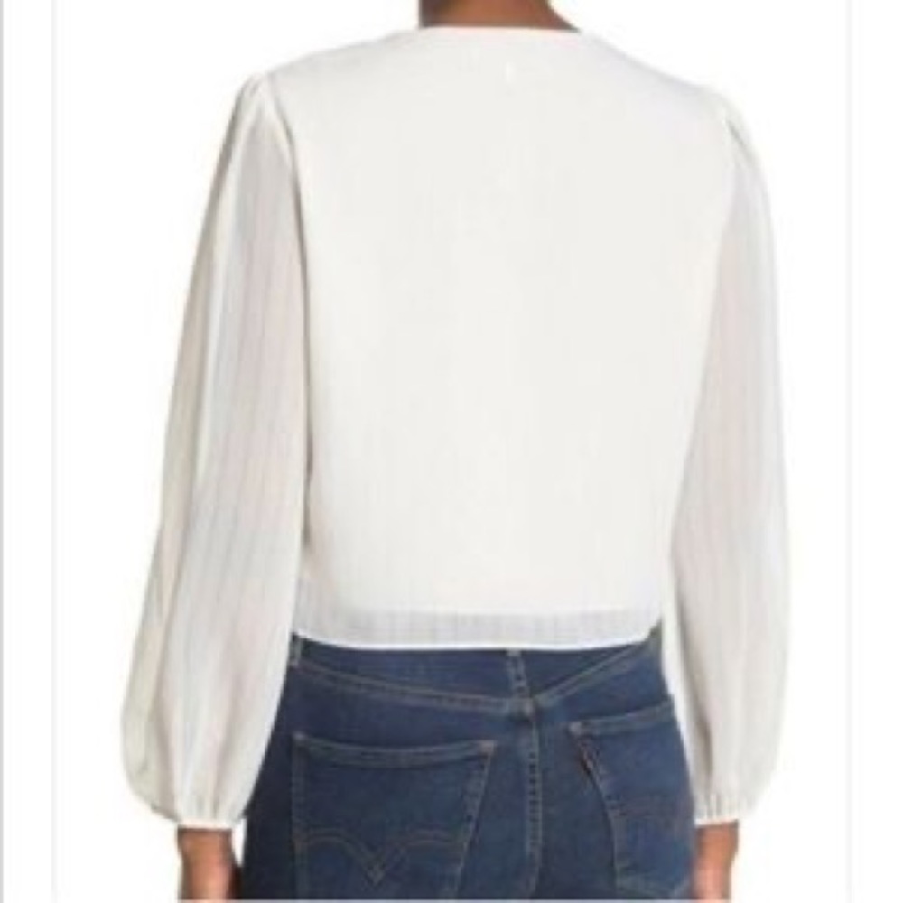 NWT WAYF Lace Trim Knotted Long Sleeve Blouse Ivory - Picture 5 of 11